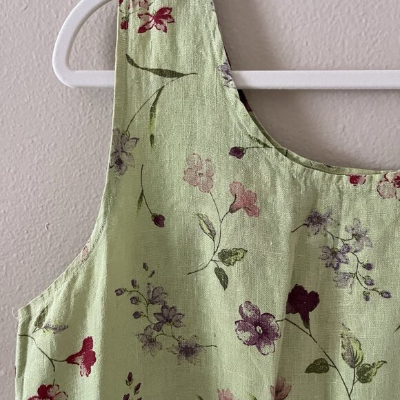 Habitat Dress Green 100% Linens Floral Lagenlook Art Wear Teacher Boho L #1780 - Picture 5 of 7